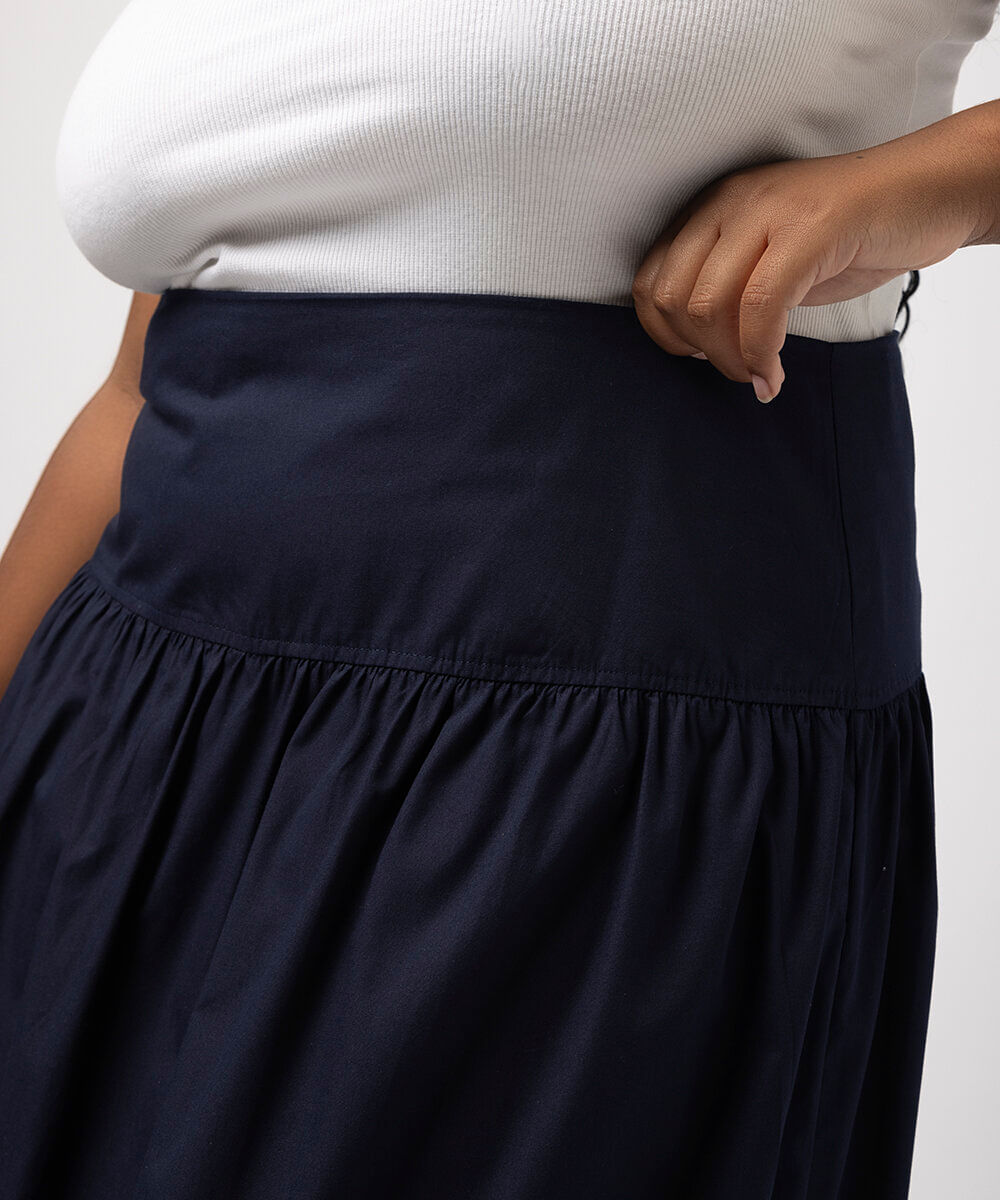 saia midi de balonê plus size azul