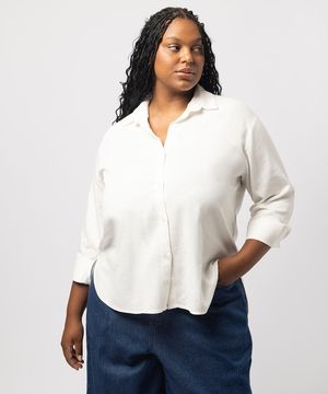 camisa oversized com linho plus size off white