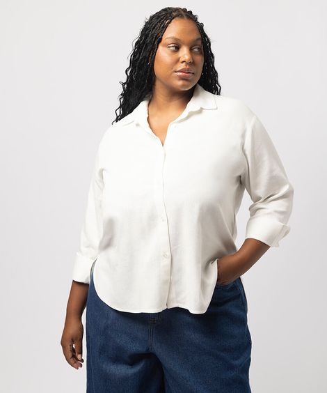 camisa oversized com linho plus size off white