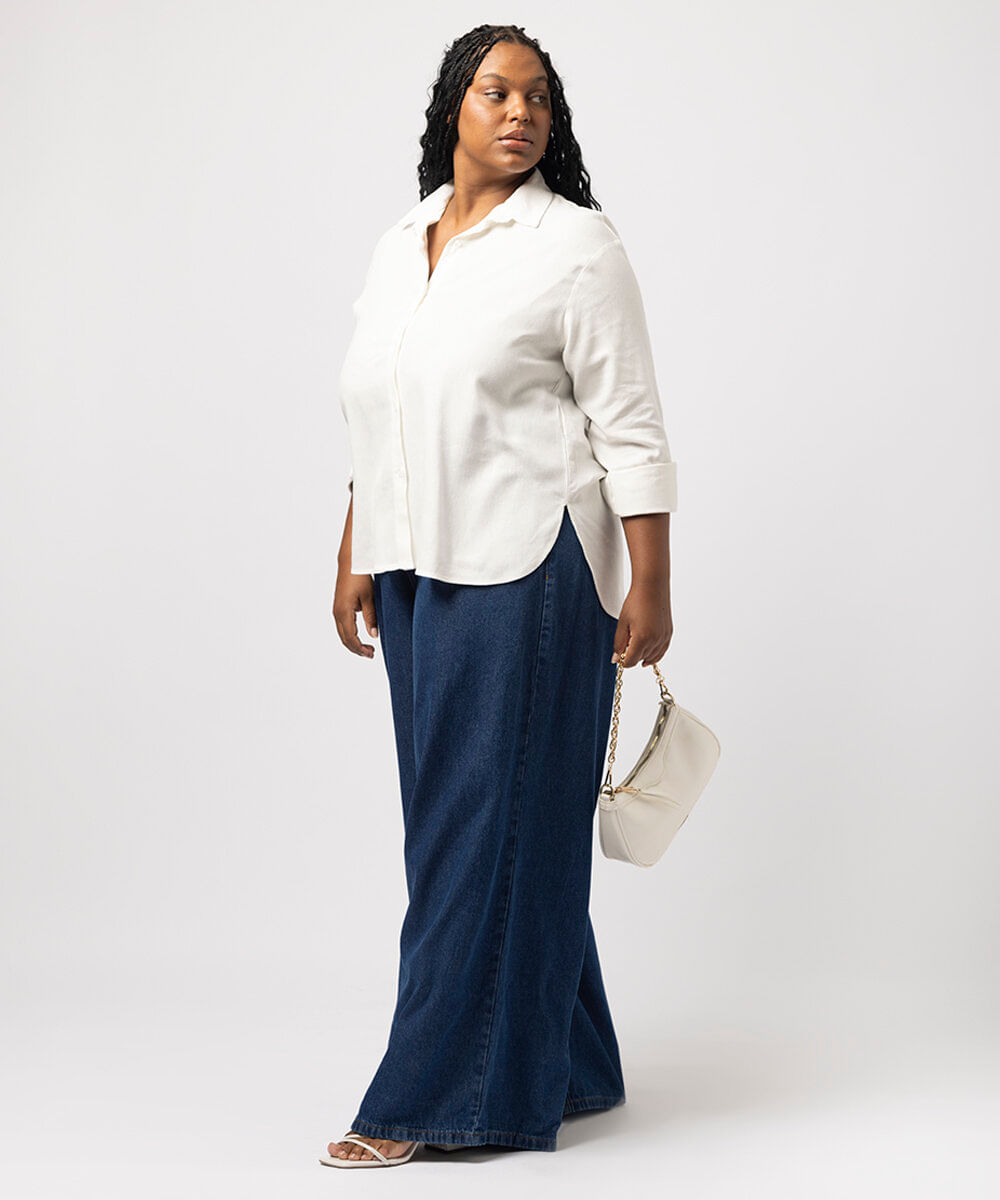 camisa oversized com linho plus size off white