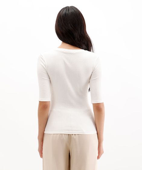 blusa feminina de viscose decote v com botões off white