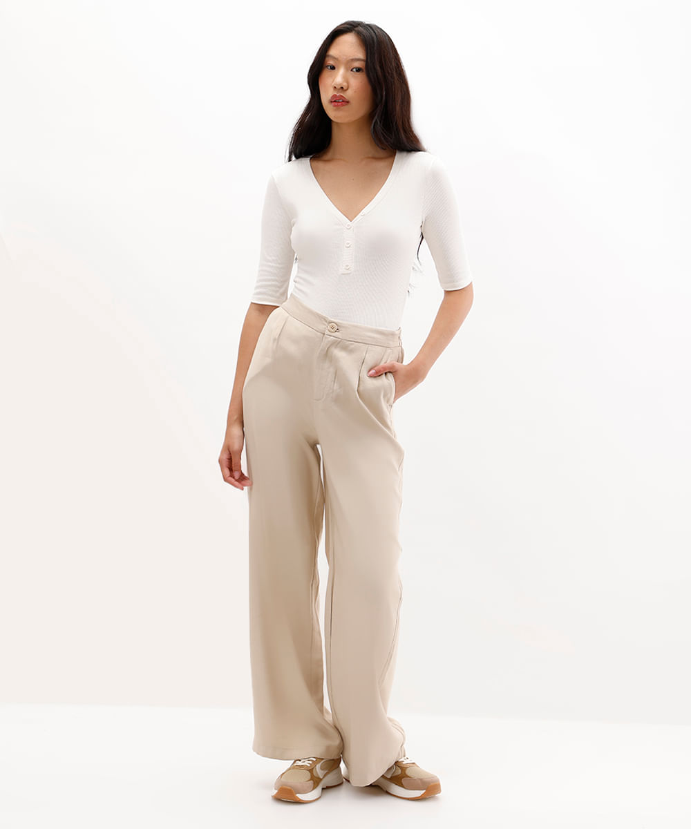 blusa feminina de viscose decote v com botões off white