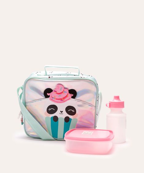 lancheira infantil panda cupcake com alça colorida