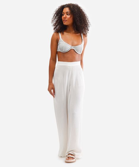 calça saída de praia reta feminina com lurex off white