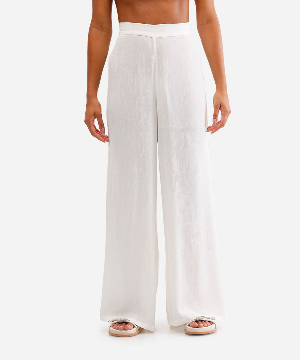 calça saída de praia reta feminina com lurex off white