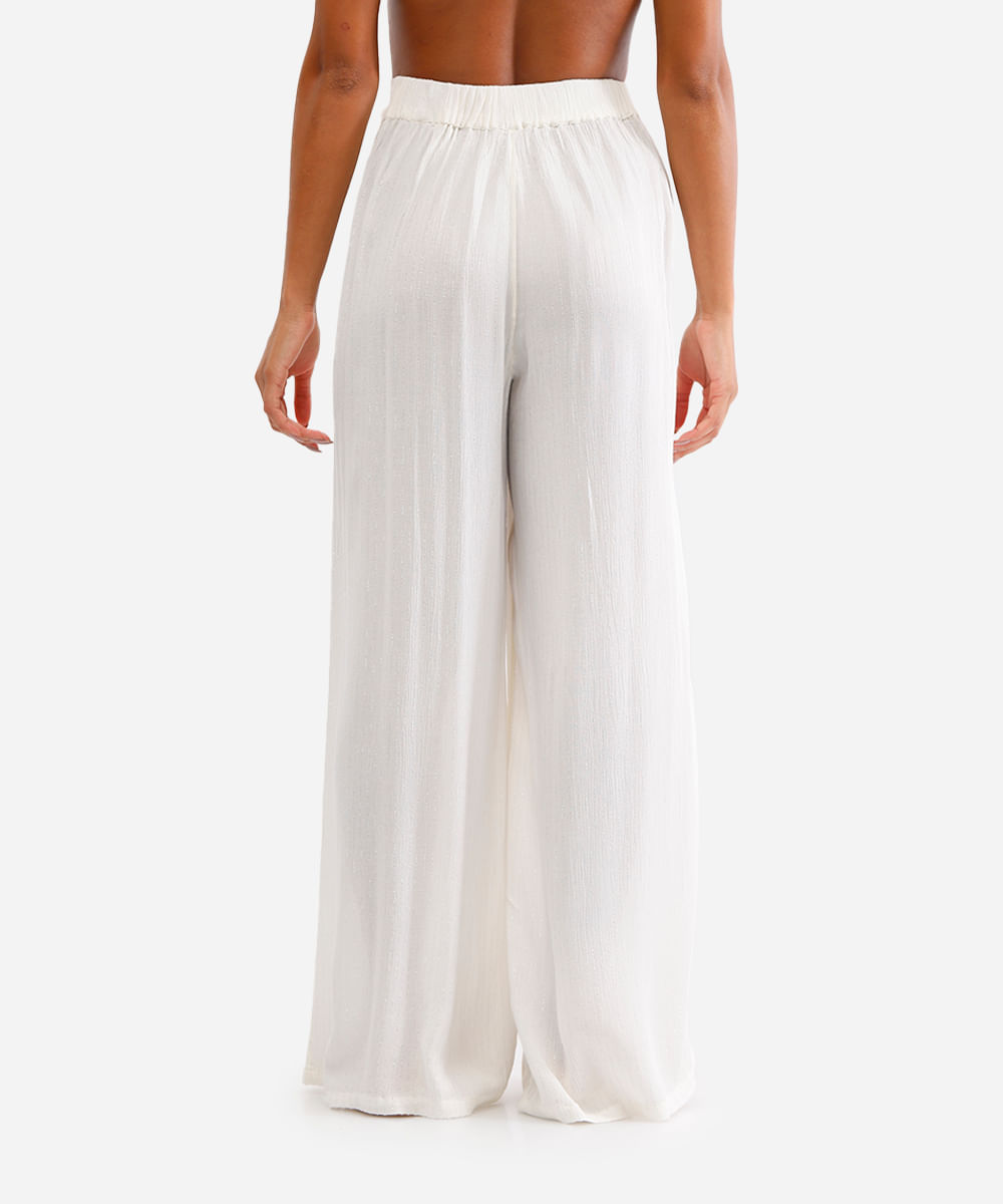 calça saída de praia reta feminina com lurex off white