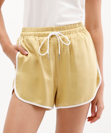 short runner cós com elástico bicolor amarelo