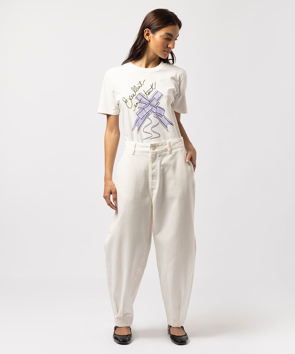 calça barrel feminina de sarja mindset lo de lui off white