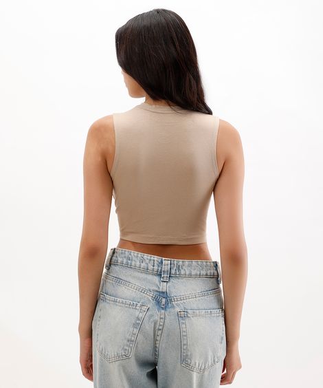 cropped básico feminino de algodão peruano bege