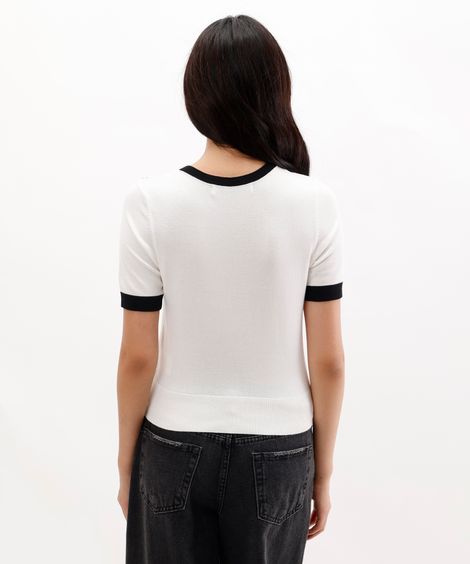 blusa feminina de tricot com tachas bicolor off white