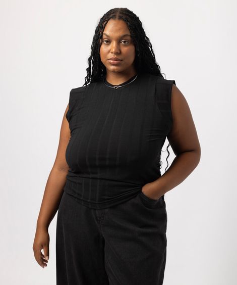 blusa muscle canelada plus size preta
