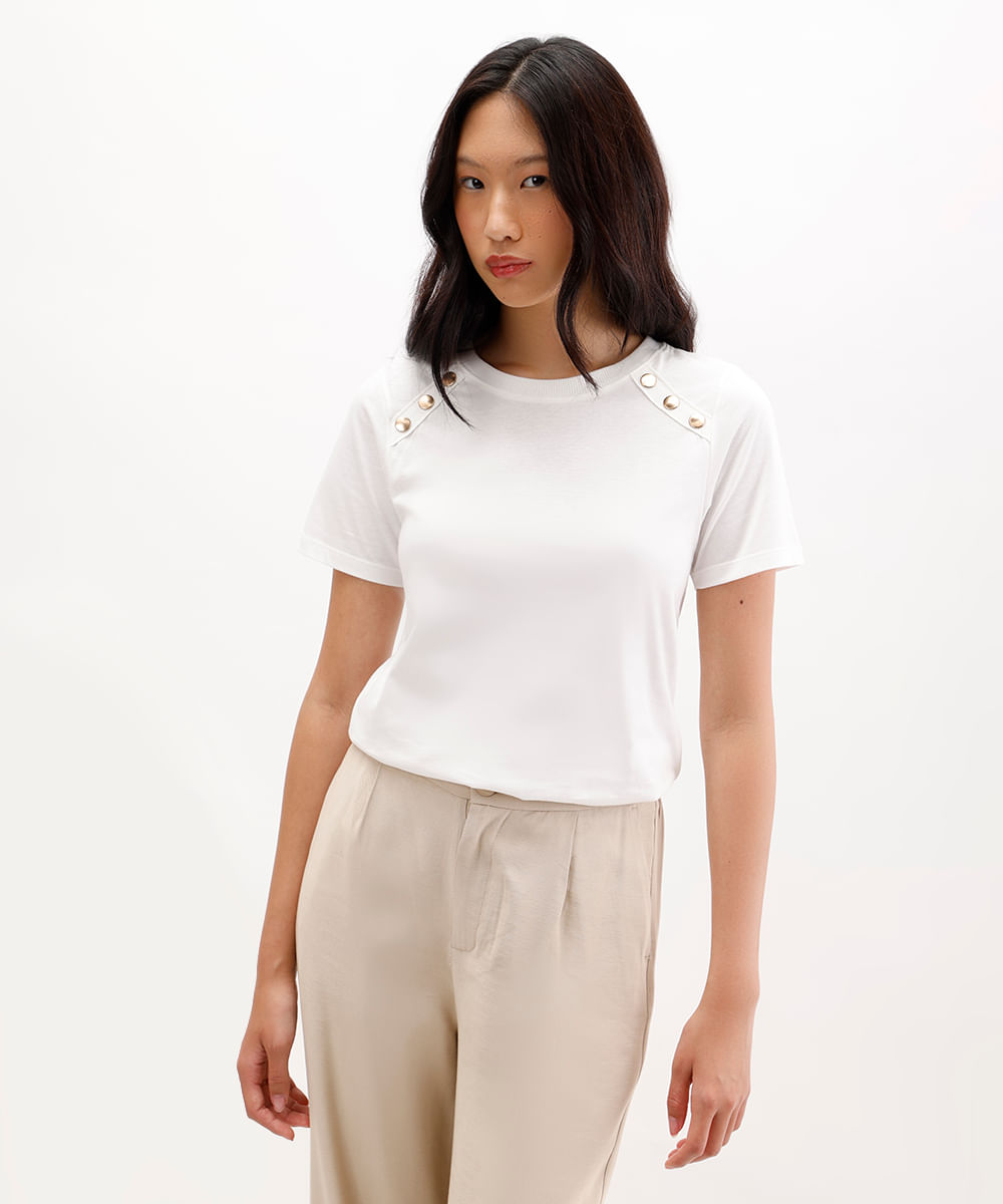 blusa feminina de algodão com tachas off white