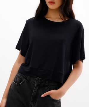 cropped básico feminino de viscose manga curta preto