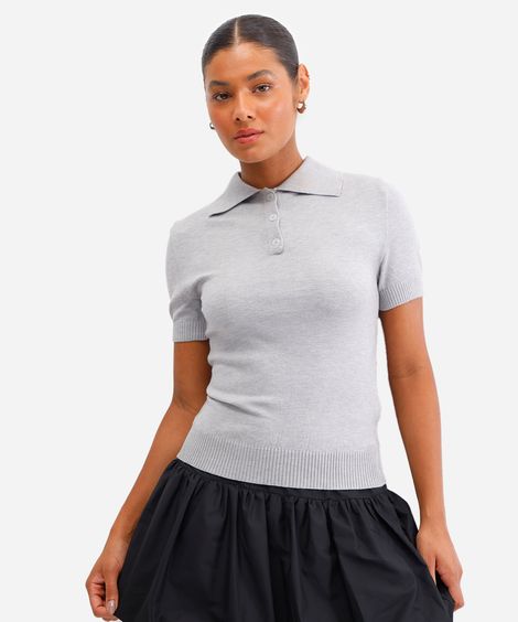 polo feminina de tricot cinza