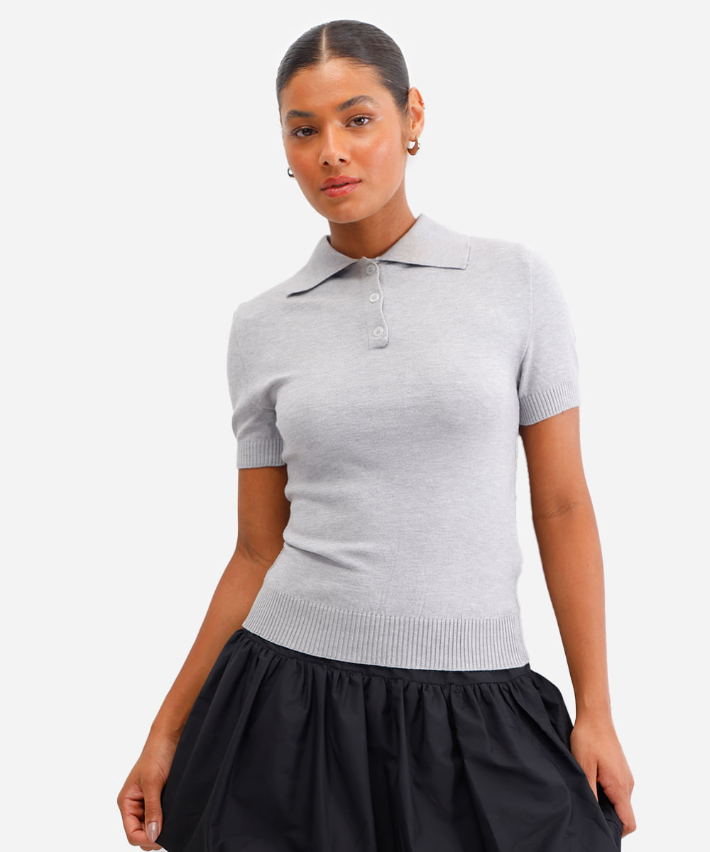 polo feminina de tricot cinza