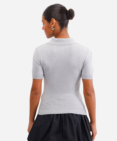 polo feminina de tricot cinza