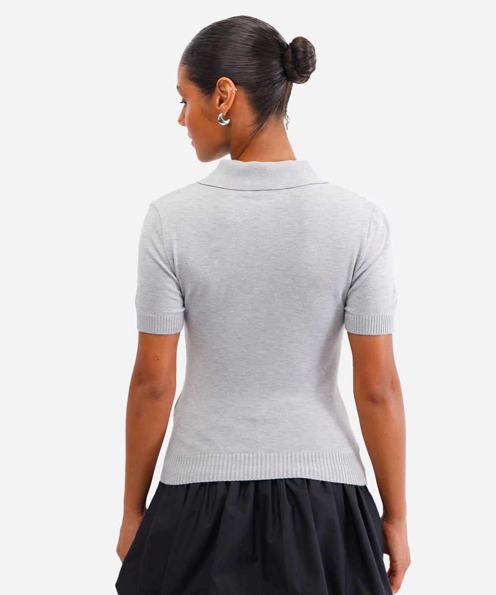 polo feminina de tricot cinza
