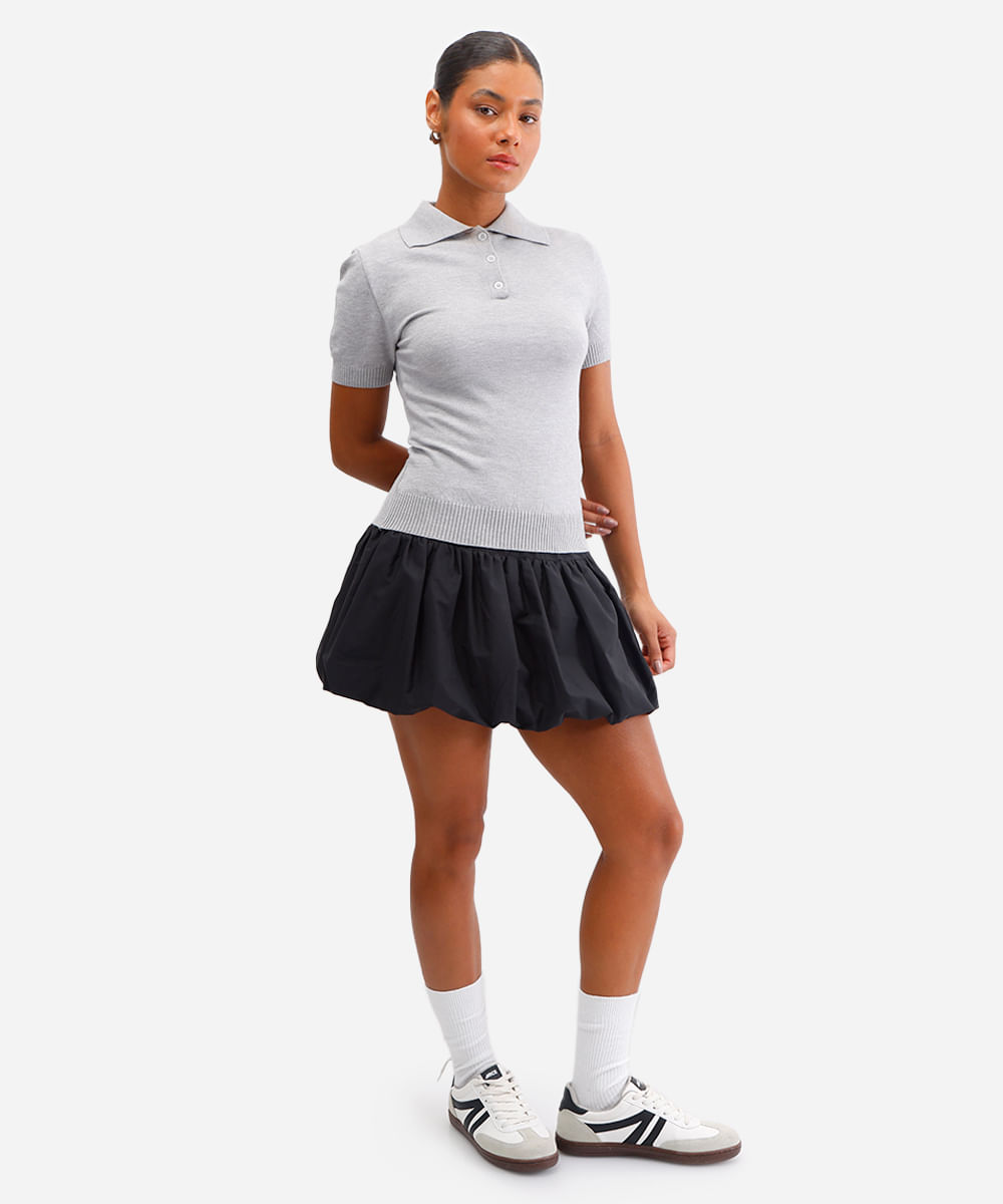 polo feminina de tricot cinza