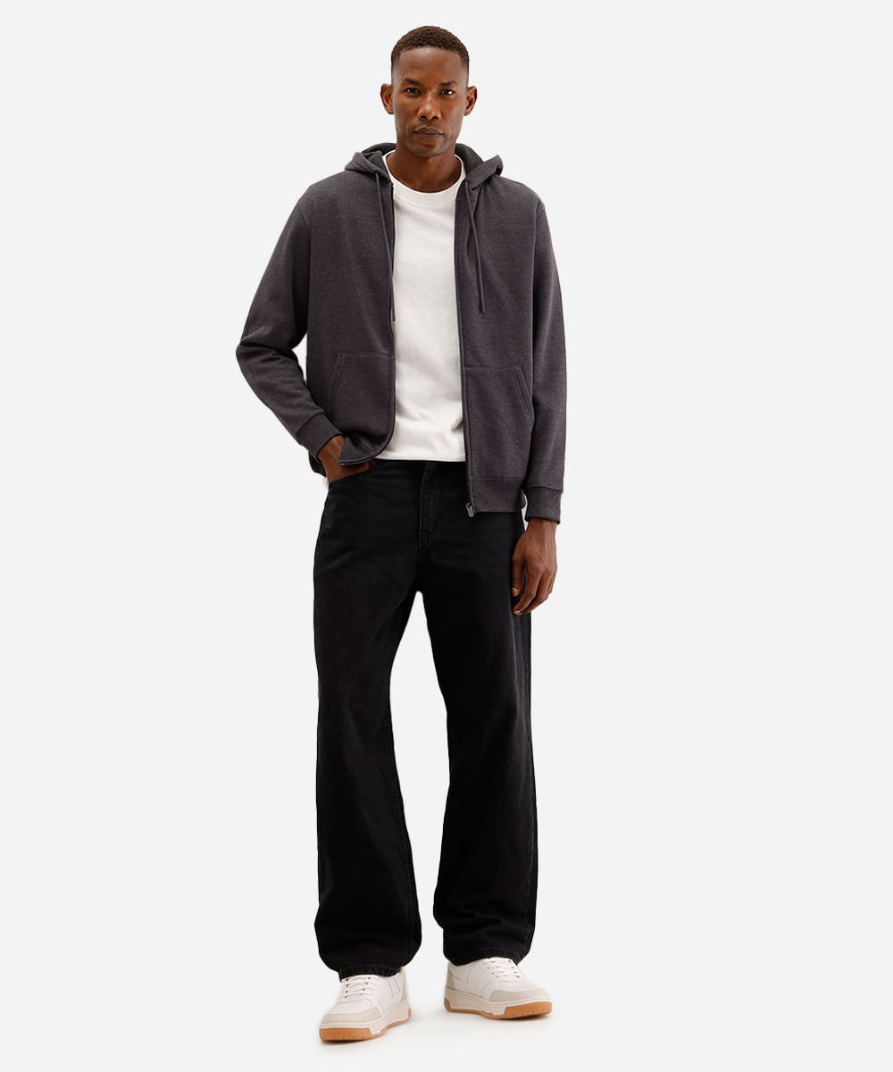 jaqueta básica masculina de moletom com capuz cinza