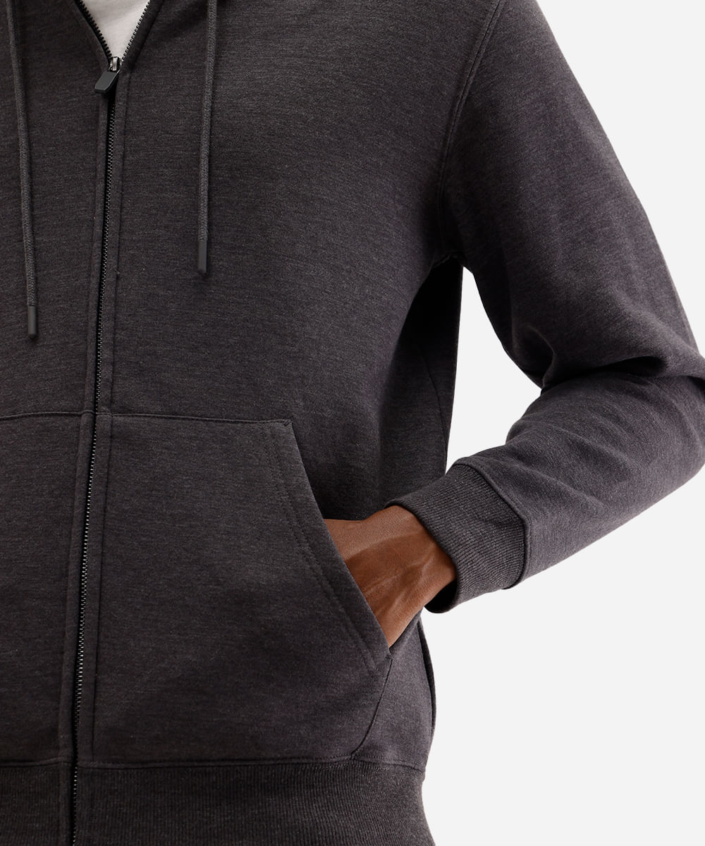 jaqueta básica masculina de moletom com capuz cinza