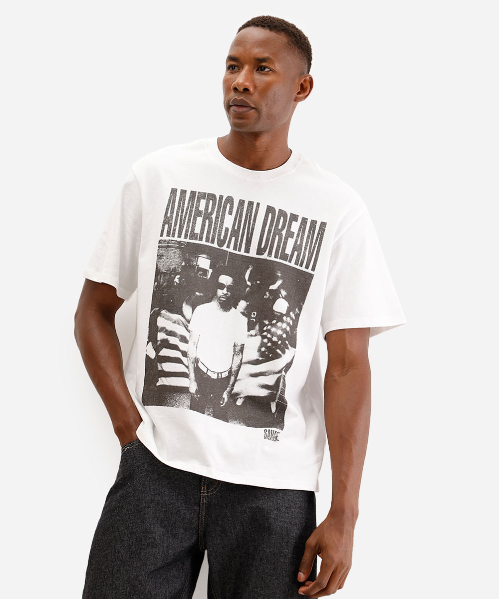 camiseta masculina de algodão american dream savage off white