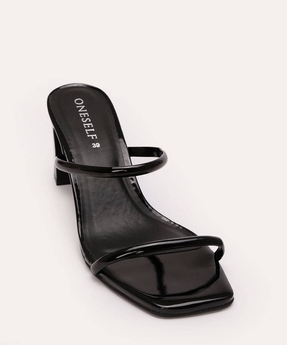 tamanco verniz salto médio tiras finas oneself - preto