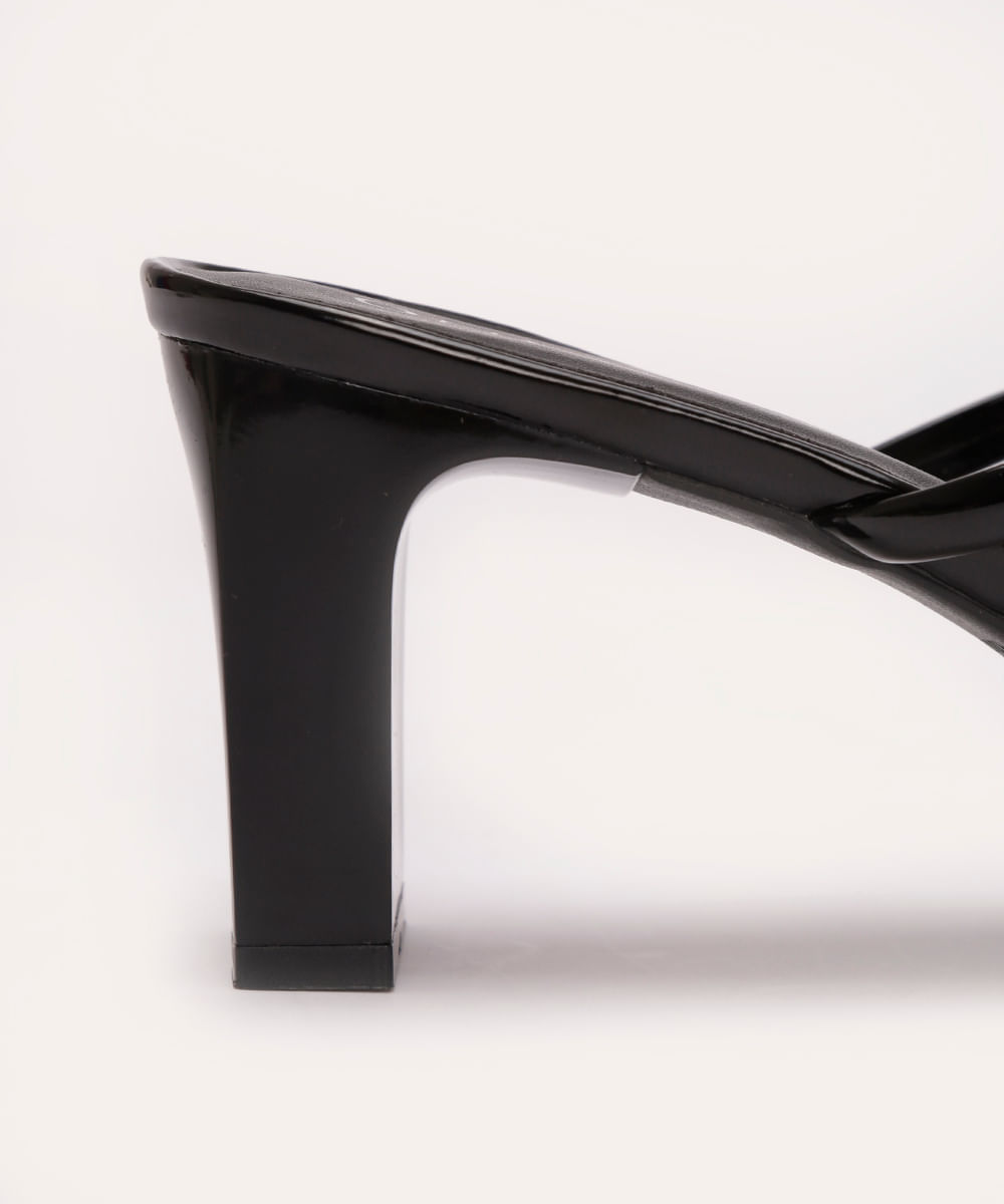 tamanco verniz salto médio tiras finas oneself - preto