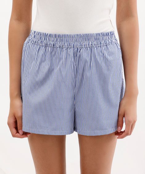 short estilo pijama feminino listrado azul