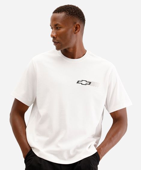 camiseta masculina de algodão manga curta chevrolet off white