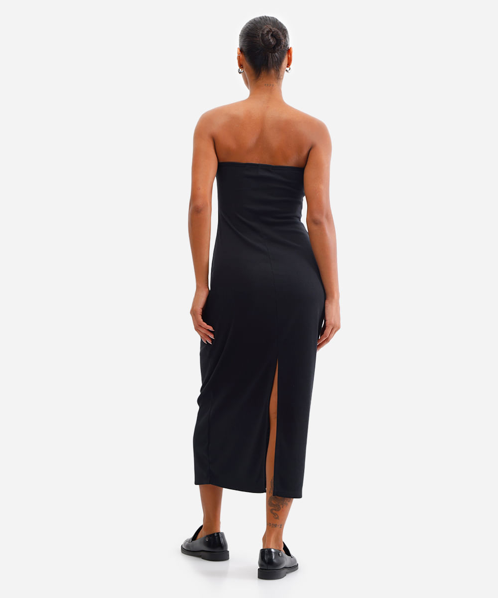vestido longo sem alça canelado preto