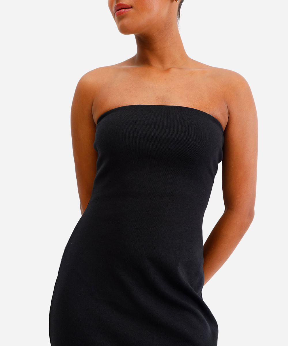vestido longo sem alça canelado preto