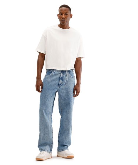 calça baggy masculina jeans com cordão azul