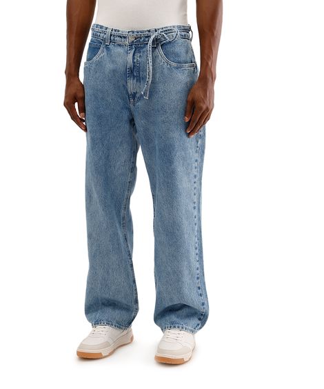 calça baggy masculina jeans com cordão azul