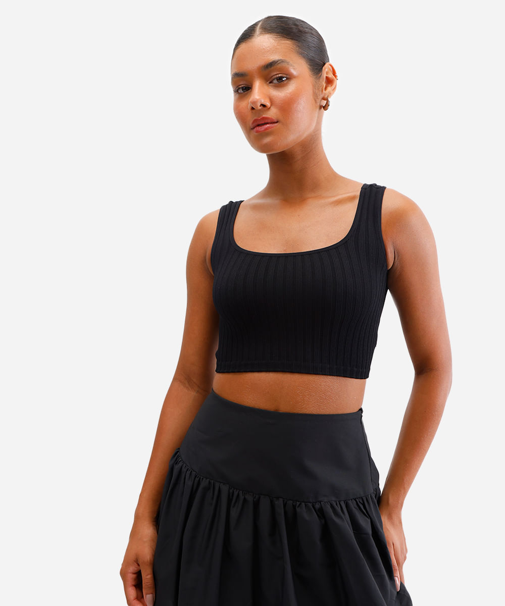 cropped básico feminino canelado preto