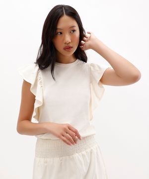 blusa feminina de algodão com babados off white