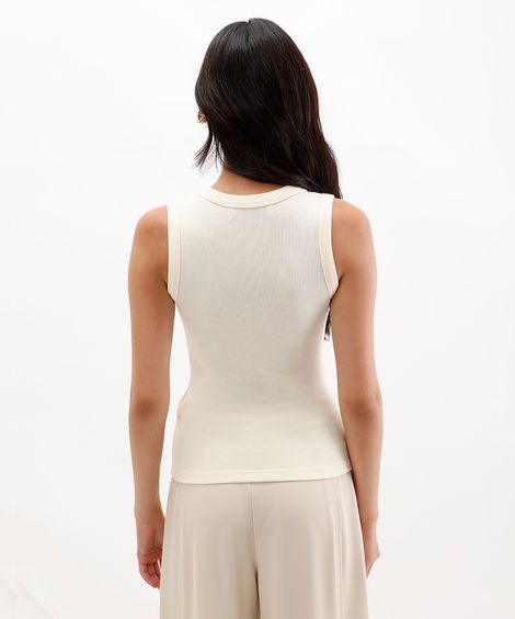 regata feminina de viscose decote v canelada off white