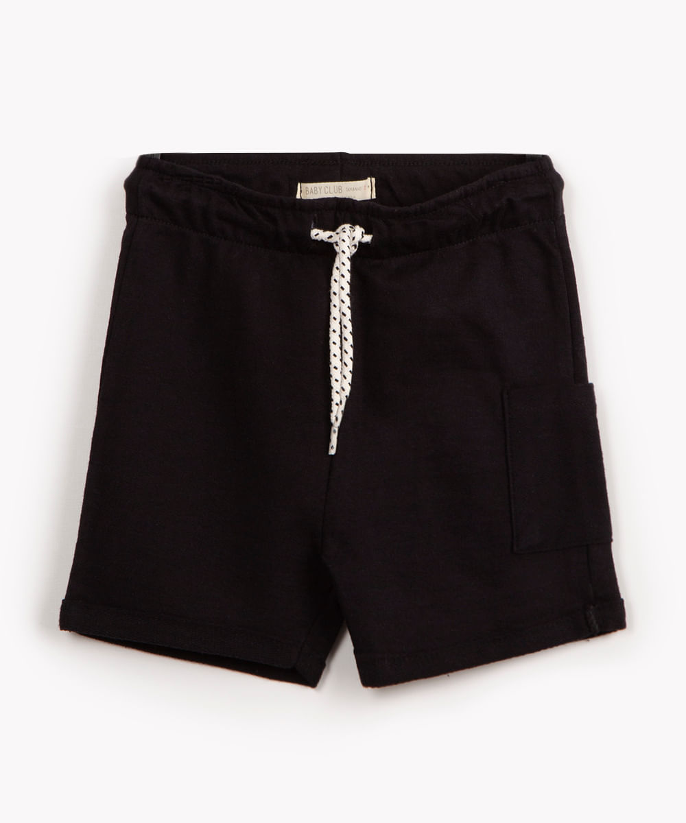 bermuda infantil de algodão com bolso - preto