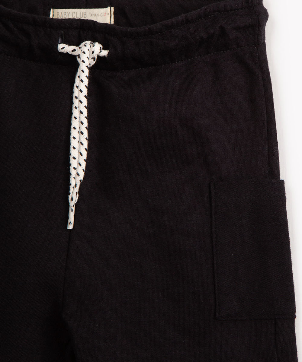 bermuda infantil de algodão com bolso - preto
