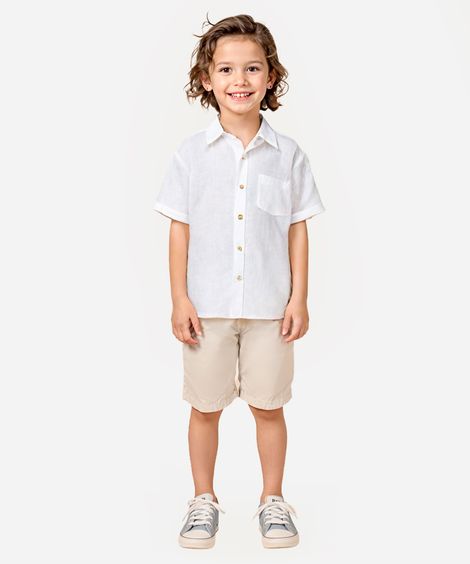 camisa de algodão infantil manga curta com bolso branca