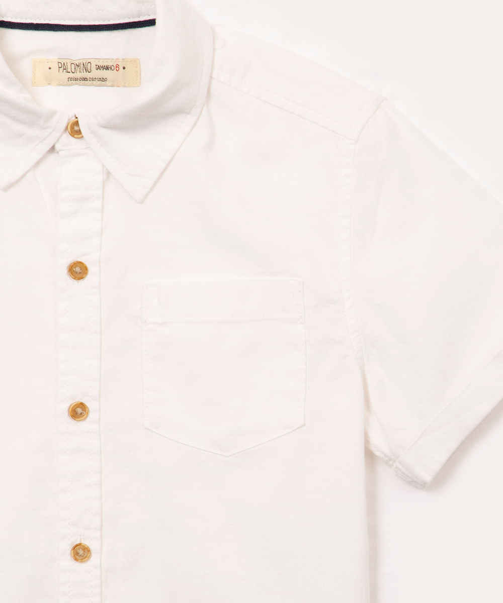 camisa de algodão infantil manga curta com bolso branca