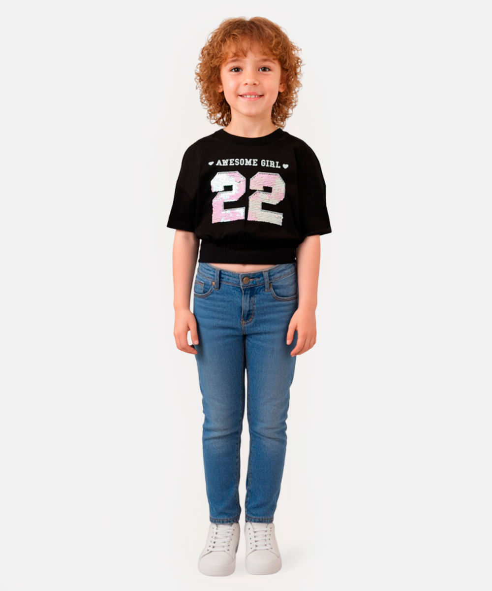 blusa infantil de algodão paetê dupla face preta