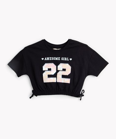 blusa infantil de algodão paetê dupla face preta