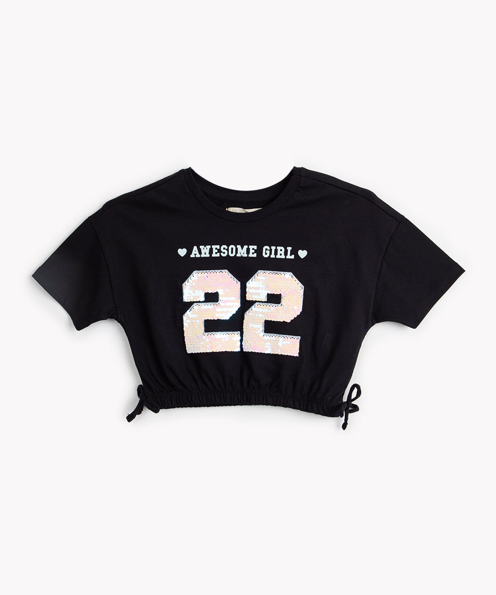 blusa infantil de algodão paetê dupla face preta