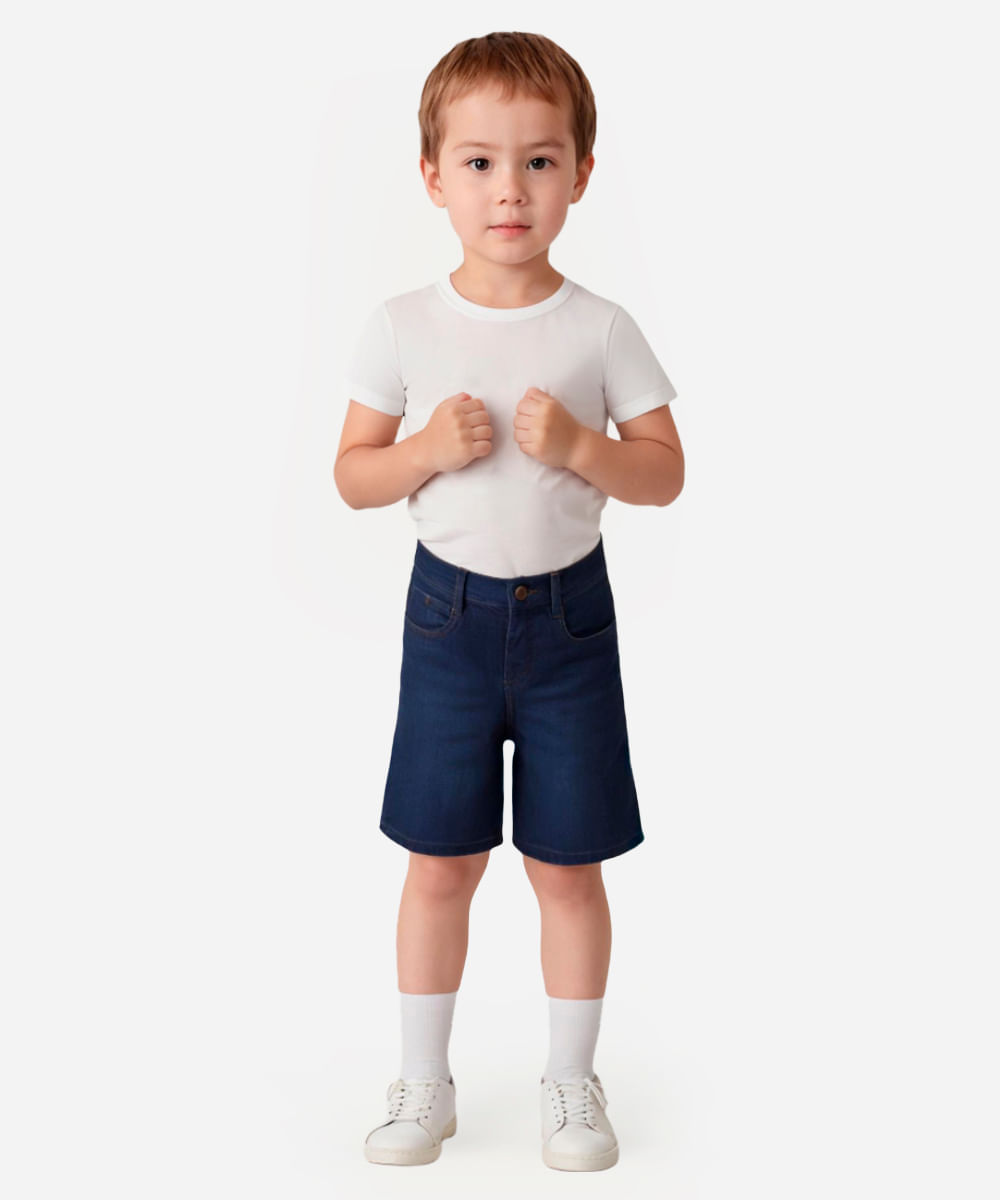 bermuda jeans infantil com bolso azul escuro azul