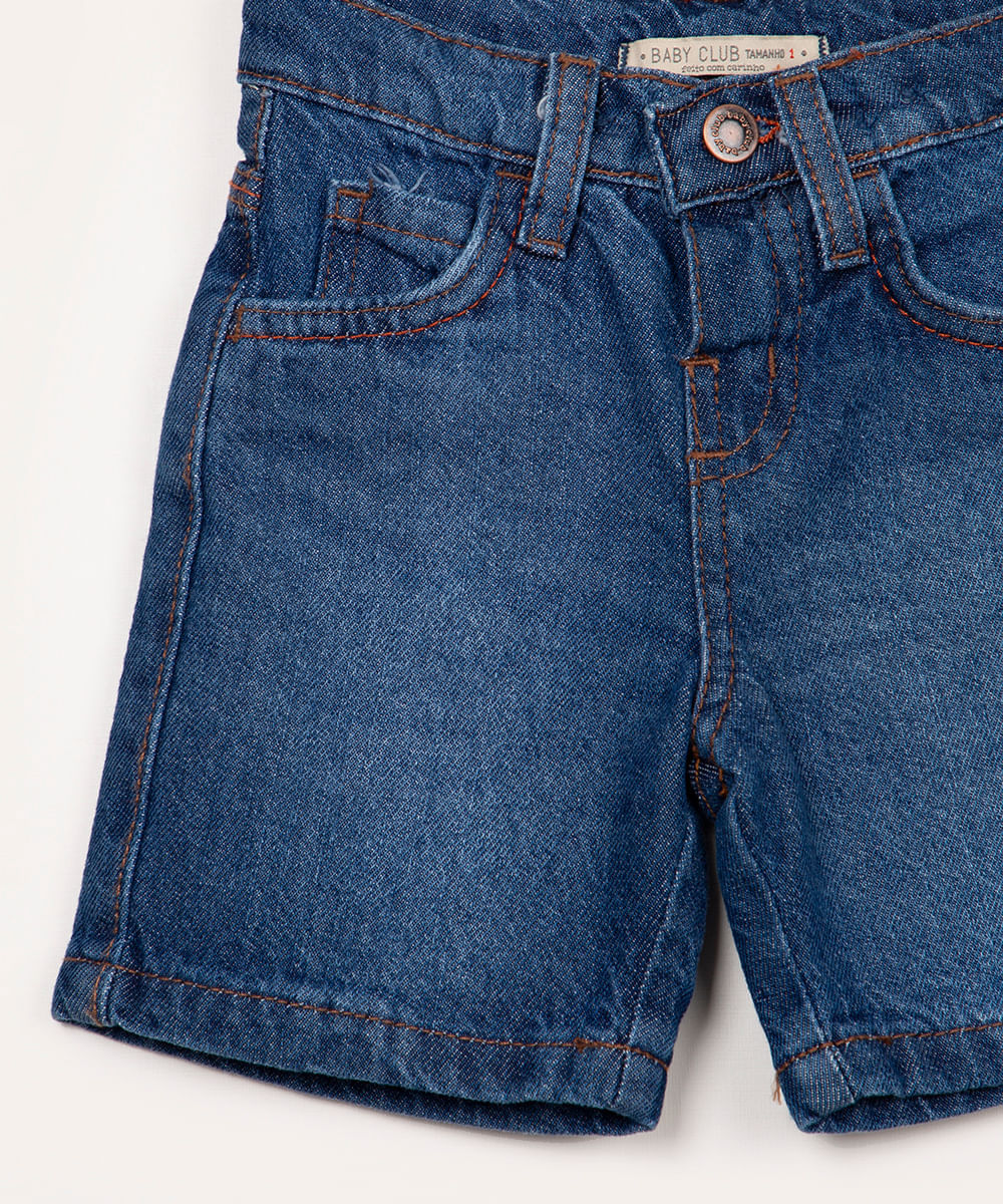 bermuda jeans infantil com bolso azul escuro azul