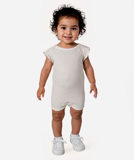 body de algodão infantil canelado com babado off white