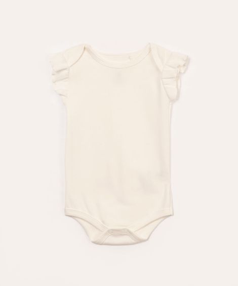 body de algodão infantil canelado com babado off white