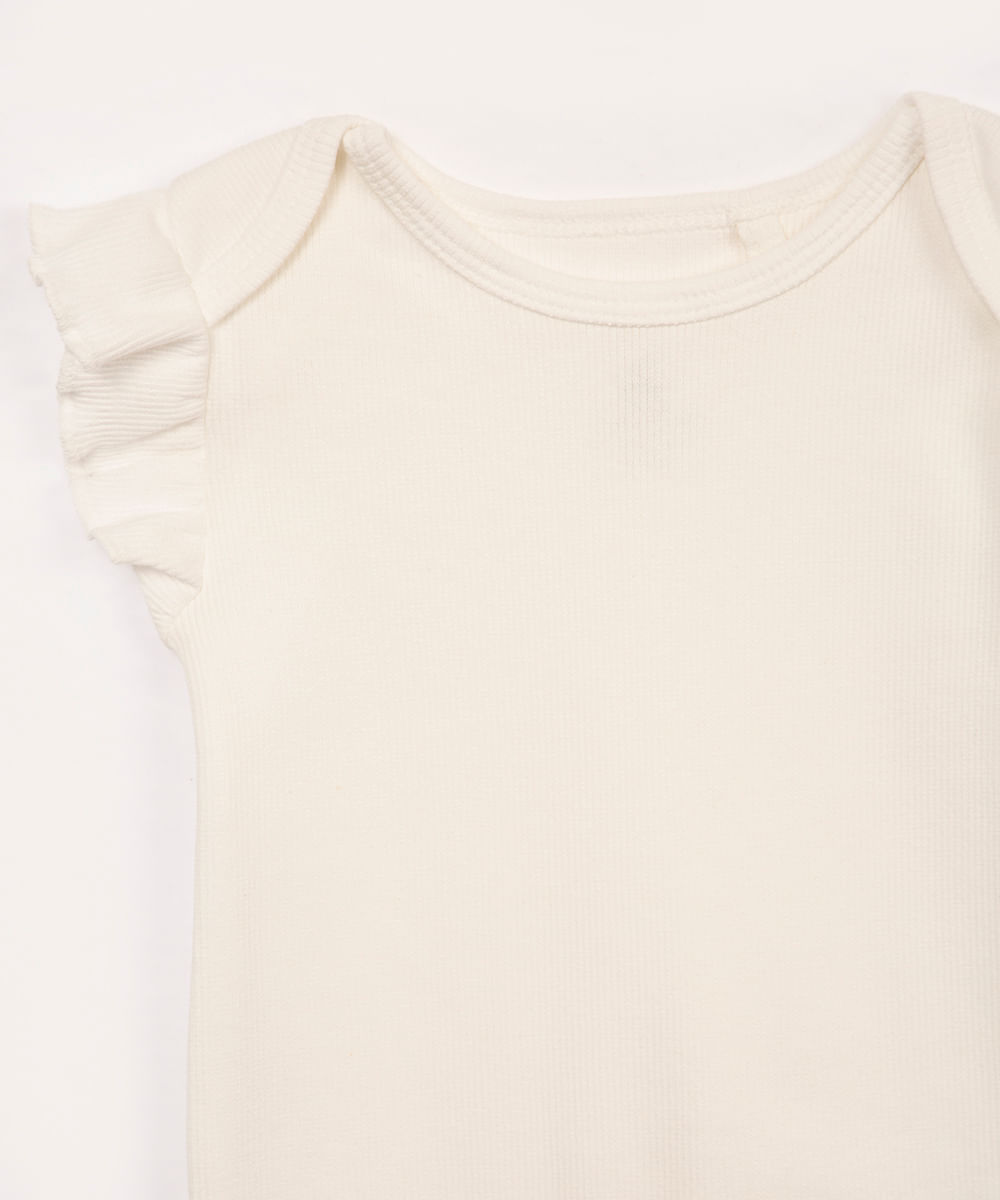 body de algodão infantil canelado com babado off white