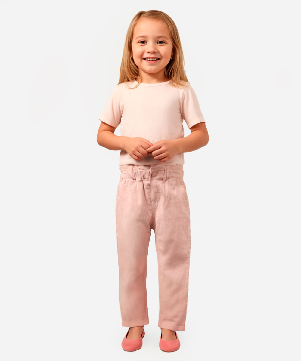 calça clochard de veludo cotelê infantil rosa