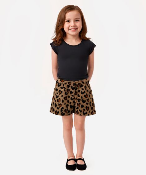 short flanelado infantil animal print bege